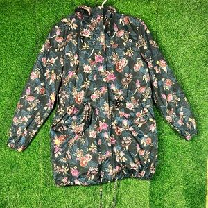 Vera Bradley Women Rain Coat Packable Windbreaker Medium  Zip Up black Floral